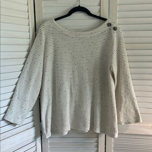 LOFT Cream Textured Sweater with Button Accents